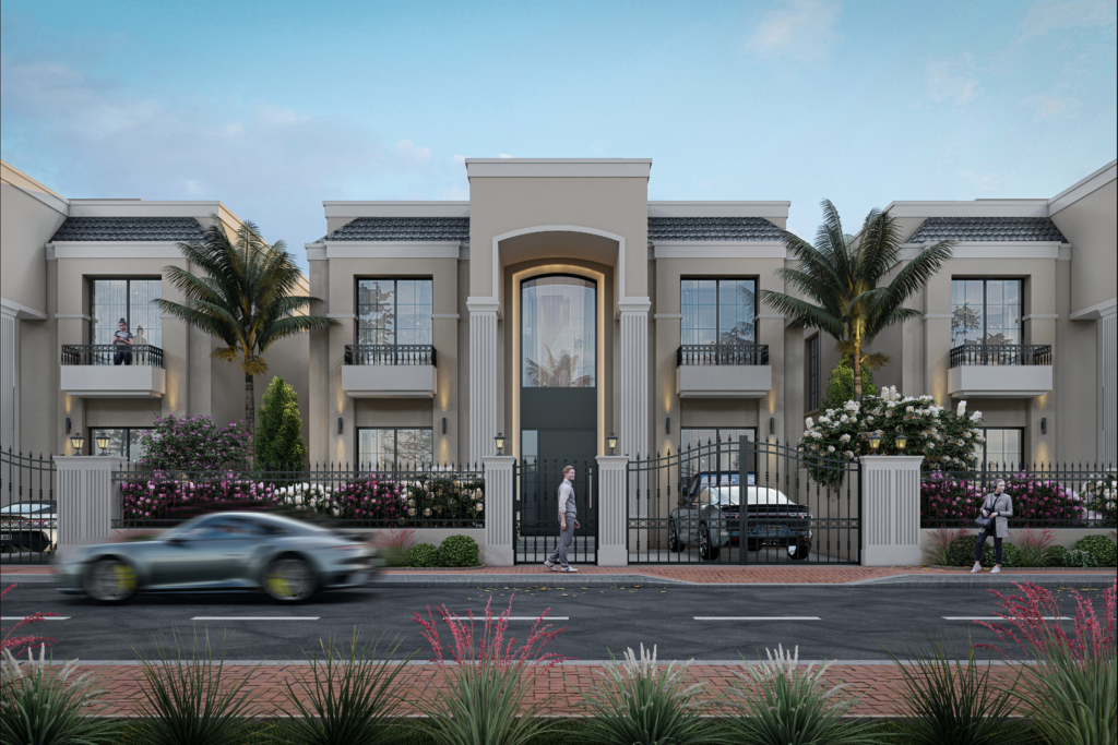 [size] m² villa exterior, [project], e.g. "240 m² villa exterior, Mirage City"